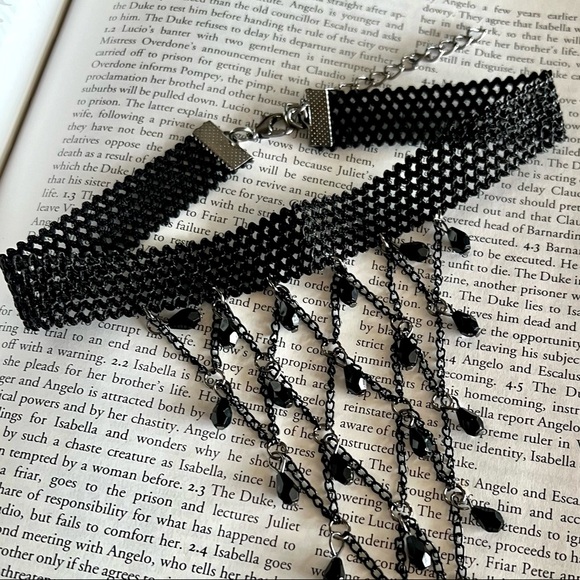 Black Beaded Chain Choker Necklace Gothic Style Bead Chains Layer - Picture 2 of 4